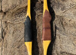 beaver tail grip brown and black primitive bow by Stone Age Outdoors in La Crete Alberta